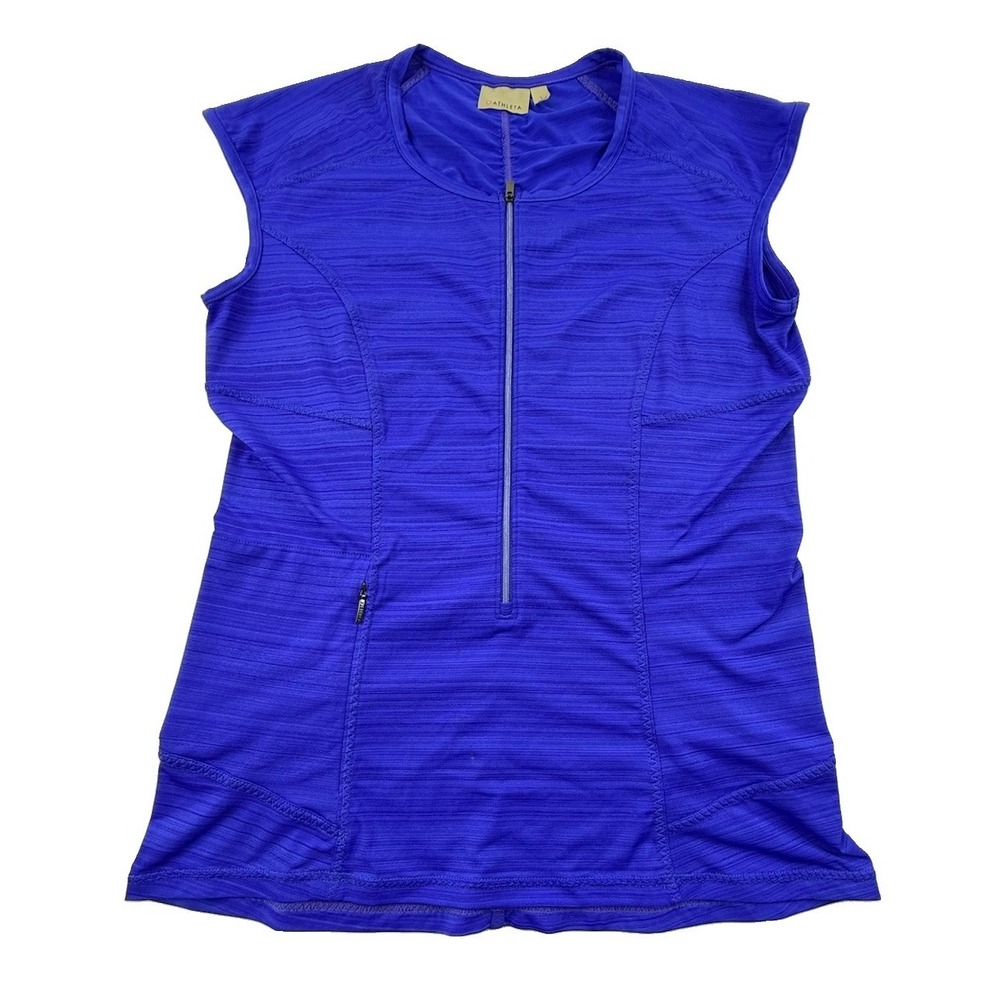 Athleta Pacifica Tank 2.0 Half Zip Rashguard Top Blue Womens L Swim Surf Beach